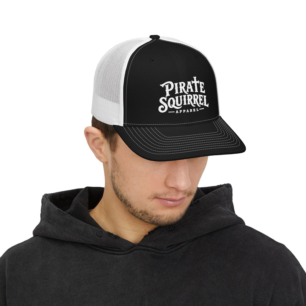 Pirate Squirrel Trucker Cap — Vintage Logo Mesh Snapback