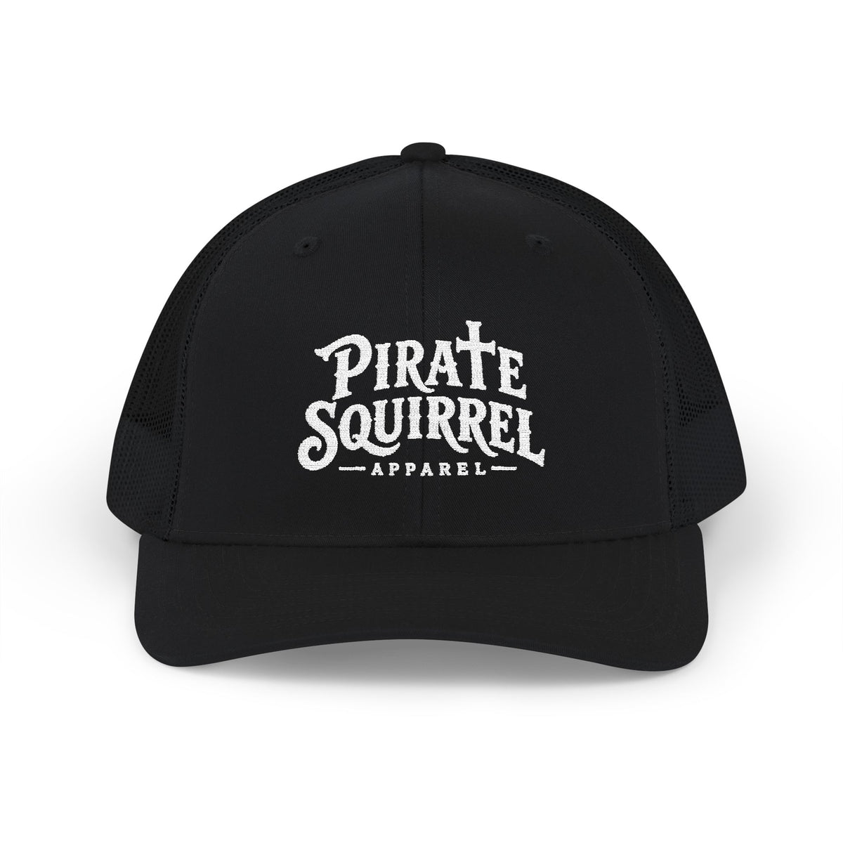 Pirate Squirrel Trucker Cap — Vintage Logo Mesh Snapback