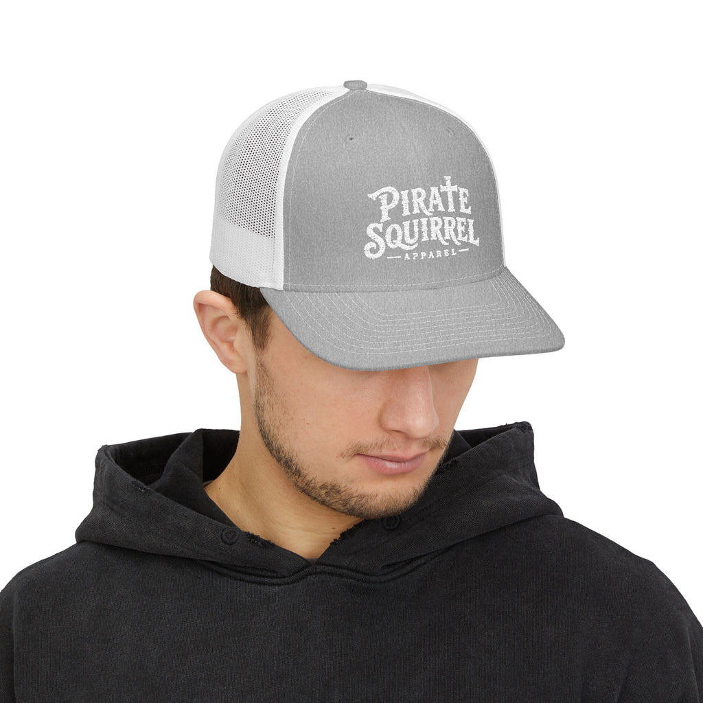 Pirate Squirrel Trucker Cap — Vintage Logo Mesh Snapback