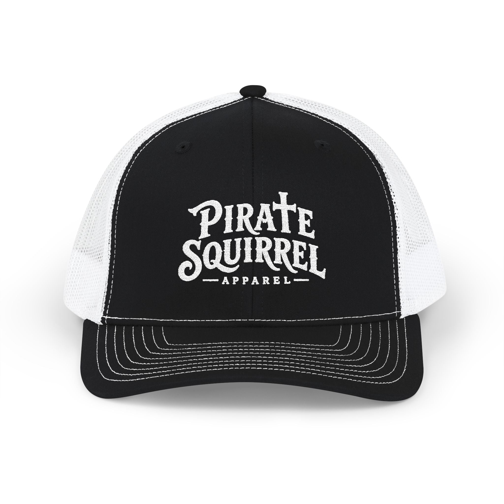 Pirate Squirrel Trucker Cap — Vintage Logo Mesh Snapback
